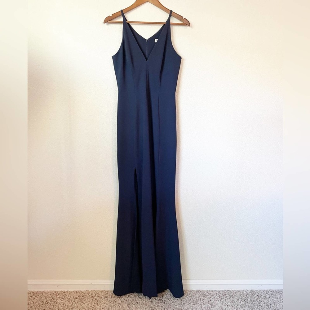 Dress The Population V Neck Floor Length Sleeveless Gown With Slit
